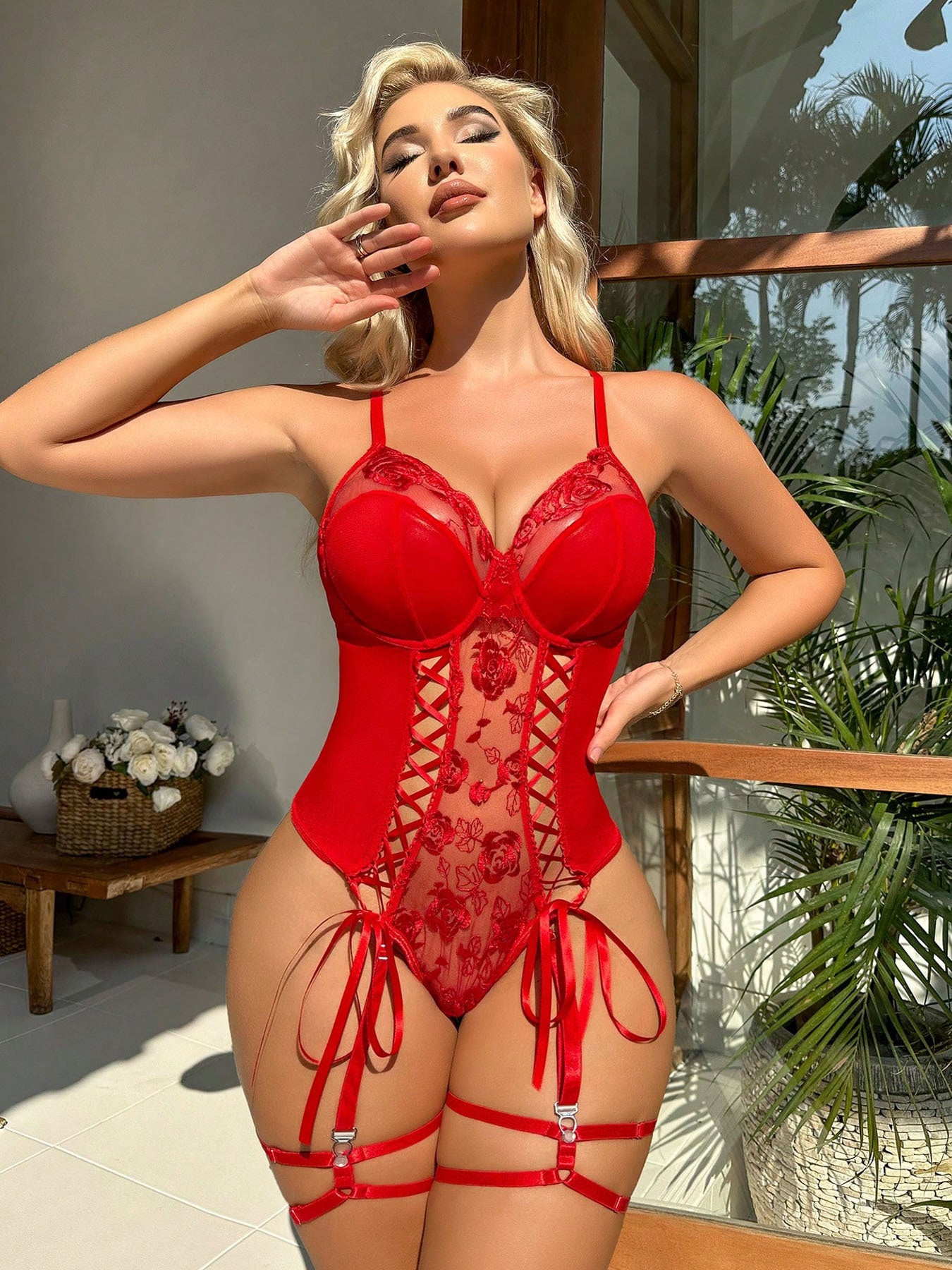 Sexy erotic nightwear lace see-through seduction one-piece underwear